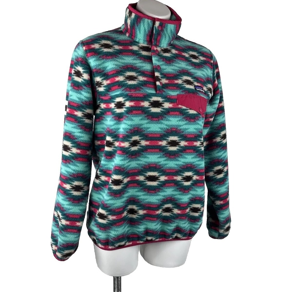 Patagonia Synchilla Snap-T Fleece Pullover Teal Pink Southwest Pattern Womens M
